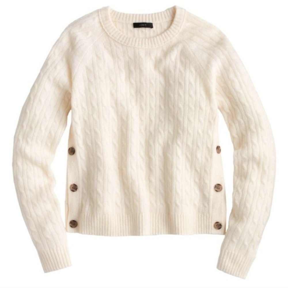 J. Crew Ivory Cable Knit Sweater with Side Buttons